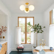 Load image into Gallery viewer, Flower Opal Glass Globe 3-Light Sputnik Ceiling Light