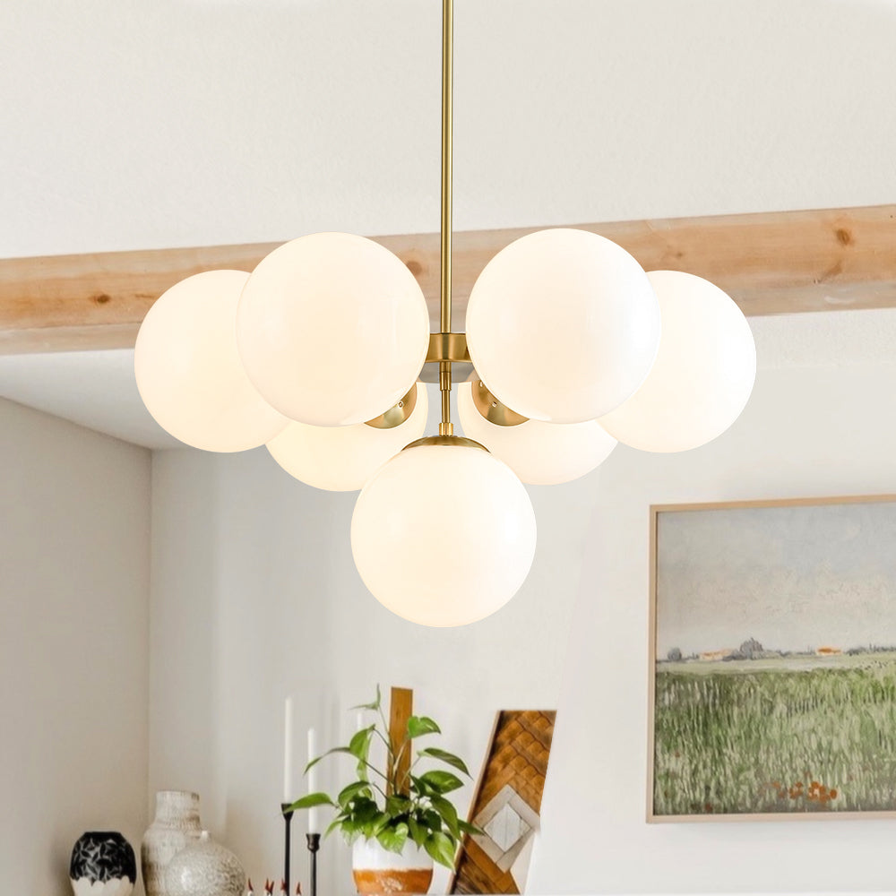 Modern 2Tier Milky Glass Globe Sputnik Chandelier Farmhouze Light