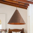 Load image into Gallery viewer, Rustic Single Wood Style Wide Conical Pendant Light
