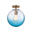 Load image into Gallery viewer, Farmhouze Light - 1 - Light Colored Tinted Ribbed Glass Globe Ceiling Light - Ceiling Light - Blue -