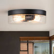Load image into Gallery viewer, Farmhouze Light - 2 - Light Clear Seeded Glass Round Flush Mount Light - Ceiling Light - Black -