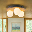 Load image into Gallery viewer, Farmhouze Light - 3 - light Farmhouse Wood Opal Glass Globe Round Ceiling Light - Ceiling Light - 11.8 in -