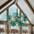 Load image into Gallery viewer, Farmhouze Light - 6 - Light Dimmable Cluster Glass Globe Green Bubble Chandelier - Chandelier - Black + Brass -