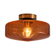 Load image into Gallery viewer, Farmhouze Light - Amber Reeded Glass Drum Single Semi Flush Ceiling Light - Ceiling Light - Amber Glass -