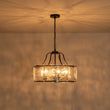 Load image into Gallery viewer, Farmhouze Light - Brass 6 - Light Textured Glass Drum Lantern Pendant - Chandelier - Black -