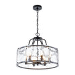Load image into Gallery viewer, Farmhouze Light - Brass 6 - Light Textured Glass Drum Lantern Pendant - Chandelier - Black -