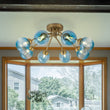 Load image into Gallery viewer, Farmhouze Light - Brass 8 - Light Bubble Round Sputnik Semi Flush Mount Light - Ceiling Light - Ribbed -