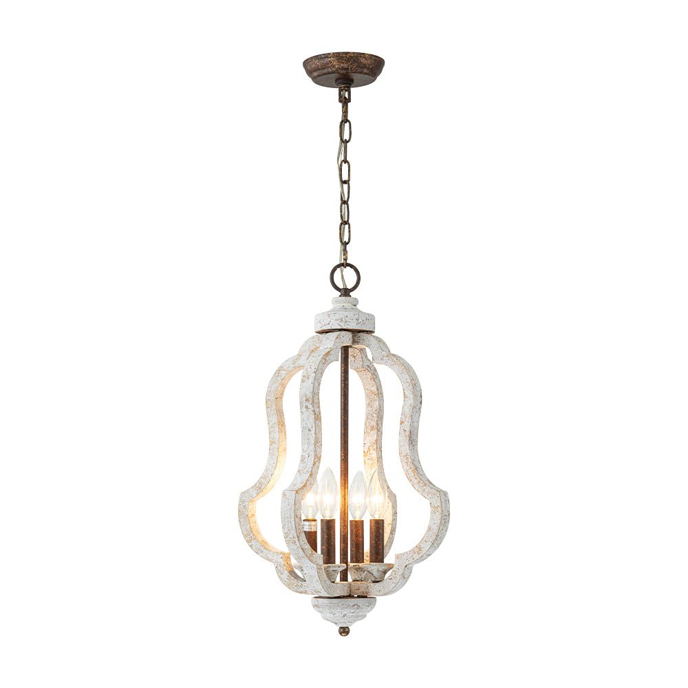 Candle Style Weathered White Wood Lantern Pendant | Farmhouze Light
