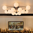 Load image into Gallery viewer, Farmhouze Light - Classic 12 - Light Sputnik Frosted Glass Globe Semi Flush - Ceiling Light - Black Ceiling Light -