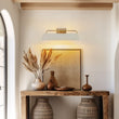 Load image into Gallery viewer, Farmhouze Light - Cream White Linear Metal Vanity Light Picture Lamp - Wall Sconce - White + Brass -