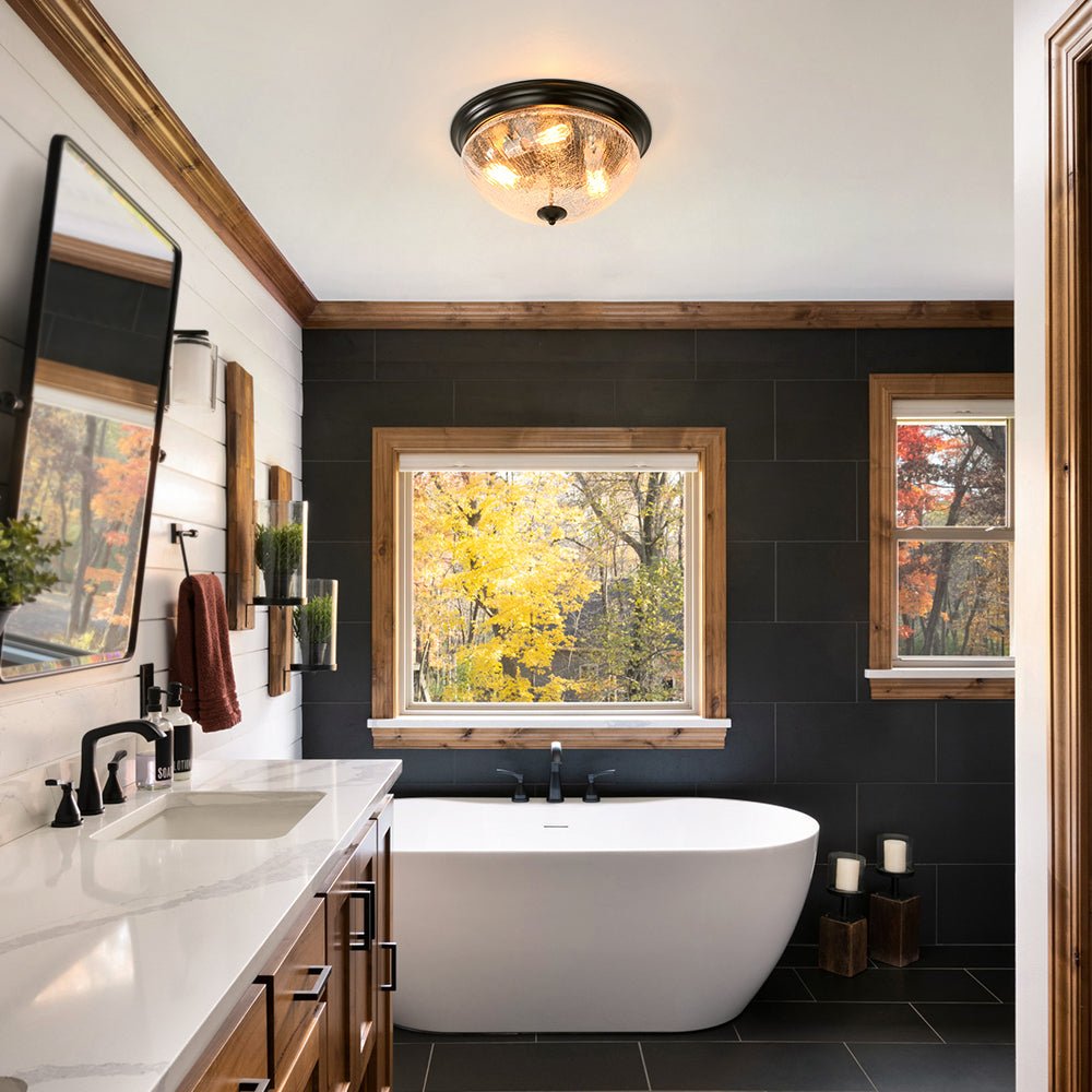 Farmhouse Cracked Textured Glass Round Flush Mount | Farmhouze Light