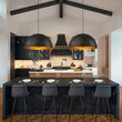Load image into Gallery viewer, Farmhouze Light - Farmhouse Industrial Oversized Iron Dome Pendant - Chandelier - Black with Gold Dust - 31 in. (Back Order)