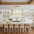 Load image into Gallery viewer, Farmhouze Light - Farmhouse Linear Candle Style White Fabric Brass Island Chandelier - Chandelier - 5 Bulbs -