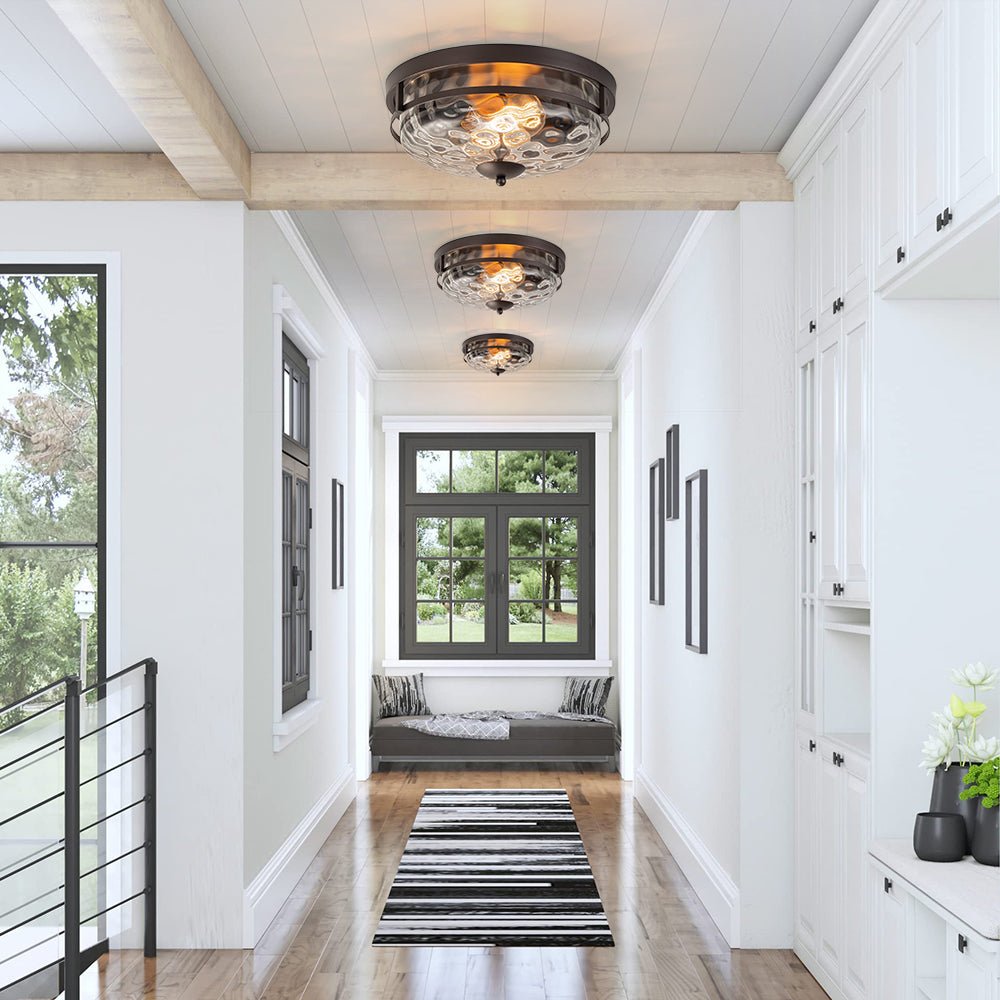 Farmhouse Round Hammered Glass Flush Mount Ceiling | Farmhouze Light