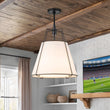 Load image into Gallery viewer, Farmhouze Light - French Farmhouse Tapered Drum Fabric Lantern Pendant Light - Chandelier - White+Black - 15in -