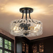 Load image into Gallery viewer, Farmhouze Light - Hammered Texture Glass Round Semi Flush Ceiling Light - Ceiling Light - Black -