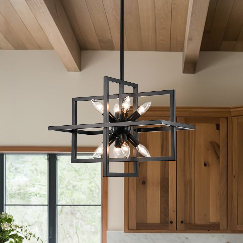 sputnikページ Industrial 8-Light Black Sputnik Square Cage Pendant Farmhouze Light