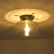 Load image into Gallery viewer, Farmhouze Light - Industrial Round Clear Glass Drum Semi Flush Ceiling Light - Ceiling Light - Black + Brass -