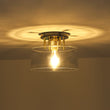 Load image into Gallery viewer, Farmhouze Light - Industrial Round Clear Glass Drum Semi Flush Ceiling Light - Ceiling Light - Black + Brass -