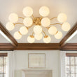 Load image into Gallery viewer, Farmhouze Light - Mid - Century 11 - Light Opal Glass Globe Sunburst Semi Flush - Chandelier - 16 - Light -
