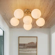 Load image into Gallery viewer, Farmhouze Light - Mid - Century 11 - Light Opal Glass Globe Sunburst Semi Flush - Chandelier - 6 - Light -