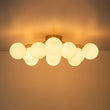 Load image into Gallery viewer, Farmhouze Light - Mid - Century 11 - Light Opal Glass Globe Sunburst Semi Flush - Chandelier - Brass -