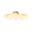 Load image into Gallery viewer, Farmhouze Light - Mid - Century 11 - Light Opal Glass Globe Sunburst Semi Flush - Chandelier - Brass -