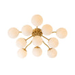 Load image into Gallery viewer, Farmhouze Light - Mid - Century 11 - Light Opal Glass Globe Sunburst Semi Flush - Chandelier - Brass -