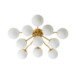 Load image into Gallery viewer, Farmhouze Light - Mid - Century 11 - Light Opal Glass Globe Sunburst Semi Flush - Chandelier - Brass -