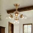 Load image into Gallery viewer, Farmhouze Light - Mid - Century 4 - Light Clear Glass Globe Bubble Ceiling Light - Ceiling Light - Brass -