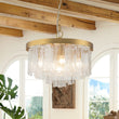 Load image into Gallery viewer, Farmhouze Light - Mid - Century Layered Textured Glass Round Ceiling Light - Chandelier - Brass -