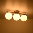 Load image into Gallery viewer, Farmhouze Light - Mid - Century Linear Milky White Glass Globe Ceiling Light - Ceiling Light - Brass -