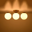 Load image into Gallery viewer, Farmhouze Light - Mid - Century Linear Milky White Glass Globe Ceiling Light - Ceiling Light - Brass -