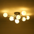 Load image into Gallery viewer, Farmhouze Light - Mid - Century Milky Glass Bubble Sputnik Semi Flush Mount - Ceiling Light - Black + Brass -