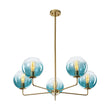 Load image into Gallery viewer, Farmhouze Light - Modern 5 - Light Glass Globe Bubble Round Sputnik Chandelier - Chandelier - Blue + Brass -