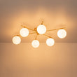 Load image into Gallery viewer, Farmhouze Light - Modern 6 - Light White Glass Globe Sputnik Semi Flush Mount - Ceiling Light - Brass -