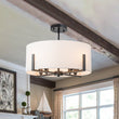 Load image into Gallery viewer, Farmhouze Light - Modern 8 - Light White Fabric Drum Pendant Semi Flush Chandelier - Chandelier - Black -