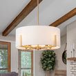 Load image into Gallery viewer, Farmhouze Light - Modern 8 - Light White Fabric Drum Pendant Semi Flush Chandelier - Chandelier - Brass -
