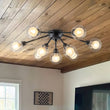 Load image into Gallery viewer, Farmhouze Light - Modern Glass Globe Sunburst Semi Flush Mount Ceiling Light - Ceiling Light - Black -