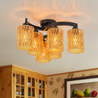 Load image into Gallery viewer, Farmhouze Light - Rustic Farmhouse Woven Rope Shade Semi Flush Mount - Ceiling Light - 6 Bulbs -