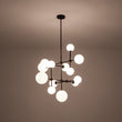 Load image into Gallery viewer, Farmhouze Light - Statement Celestial Milky Glass Globe Tiered Sputnik Chandelier - Ceiling Light - Black -