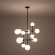 Load image into Gallery viewer, Farmhouze Light - Statement Celestial Milky Glass Globe Tiered Sputnik Chandelier - Ceiling Light - Black -