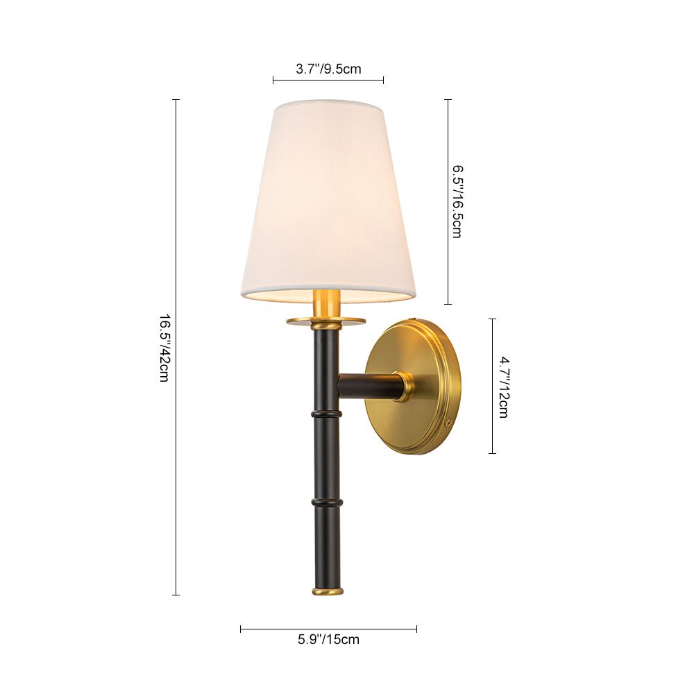 Farmhouze Light-1-Arm Aged Brass Linen Cone Shade Wall Sconce-Wall Sconce-1-Light-
