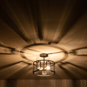 Farmhouze Light-2-Light Open Drum Cage Semi Flush Light-Ceiling Light--