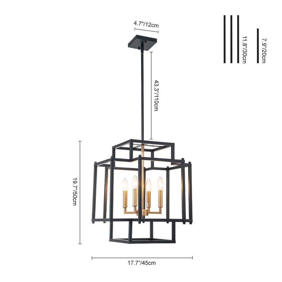 Farmhouze Light-4-Light Vintage Metal Square Cage Pendant Light-Chandelier--