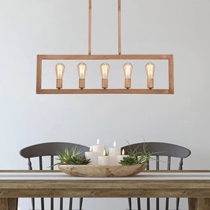 Farmhouze Light-5-Light Industrial Metal Rectangle Frame Kitchen Island Pendant-Chandelier-Wood-like-5-Light