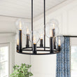 Load image into Gallery viewer, Farmhouze Light-8-Light Glass Tapered Long Globe Wagon Wheel Chandelier-Chandelier-Black-8-Light