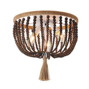 Farmhouze Light-Bohemian Bowl Bead Flush Mount-Ceiling Light-Brown Wood Beads-
