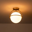 Load image into Gallery viewer, Farmhouze Light-Brass 1-Light Opal Glass Globe Semi Flush Mount-Ceiling Light-Brass-1-Light