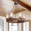 Load image into Gallery viewer, Farmhouze Light-Farmhouse Wood Wagon Wheel Chandelier-Chandelier--